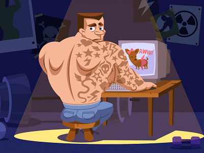 My Secret Life aww buff cartoon character cute dude hiding illustration macho secret