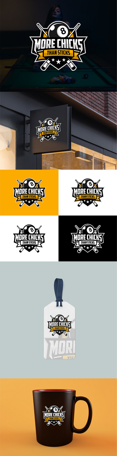 MORE CHICKS THAN STICKS 9ball billiard branding club design graphic design icon illustration logo sports team typography vector visual identity