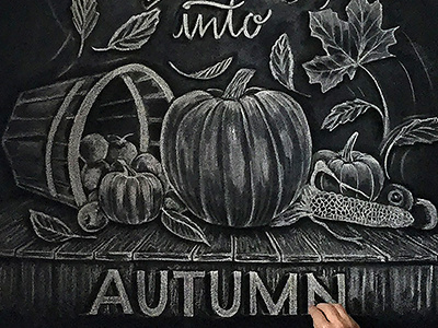 Fall Into Autumn autumn black and white chalk chalk art chalk lettering fall illustration