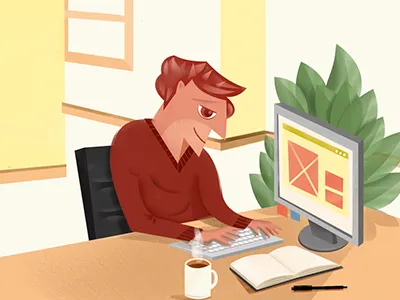 working happy ilustration place work