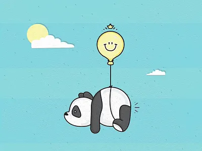 Happy Panda balloon children clouds cute happy happy panda illustration panda sky smile smiley face sun