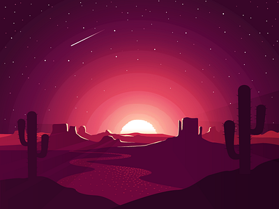 The End arizona art beginning cactus challenge colorado desert flat stars sunset vector