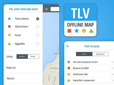 Tlv offline map design flat graphic location map mobile simple