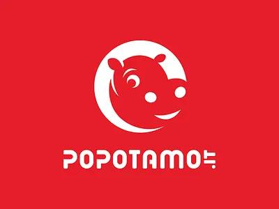 Popotamo Logo animal cute e commerce hippo it logo negative popotamo red smile web