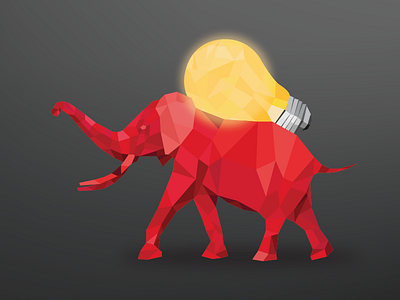 Low Poly Elephant advertising elephant geometric idea lightbulb low poly polygon poster red shapes triangles