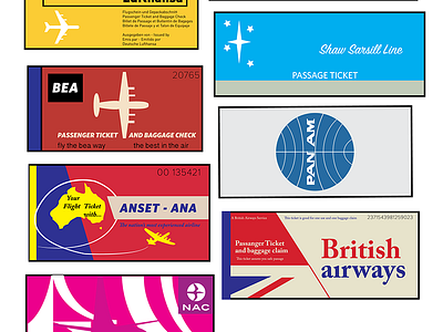 Vintage Airline Tickets airlines airplanes color illustration travel typography vector wanderlust