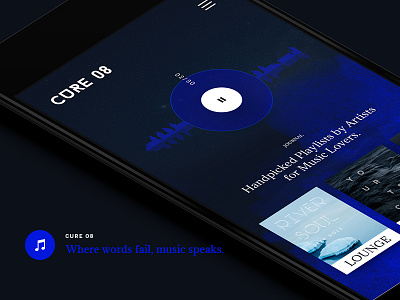 Cure 08 - Responsive blue box curation dashboard data visualisation flat mobile music player responsive web design