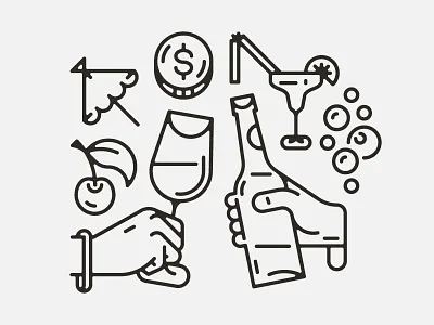 Cheers bottle flasche glas glass hands illustration vector vektorgrafik