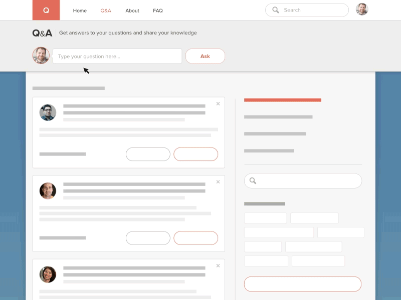 Q&A - Ask a question panel animation ask interaction mockup qa question transition ui ux web webdesign