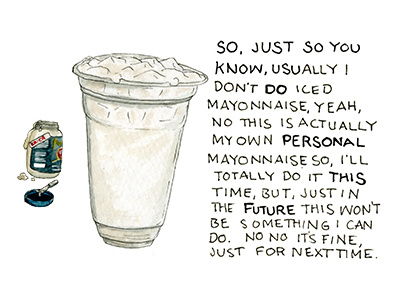 Ericas Dream barista coffee dream funny humor industry mayonnaise service shop watercolor