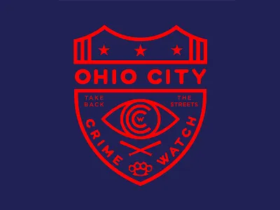 Ohio City Crime Watch badge bats brass knuckles cleveland crime justice logo ohio city type vector