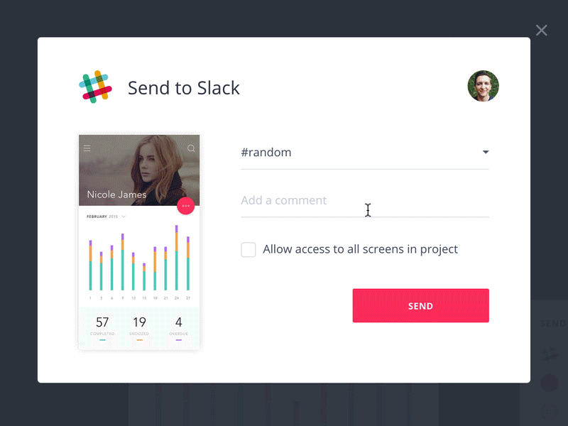 Send InVision screens to Slack app integration invision modal prototyping send share slack social