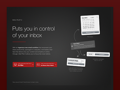 Redesigned Mail Pilot Workflow Page app client dark email gray lessemail mac mail pilot workflow