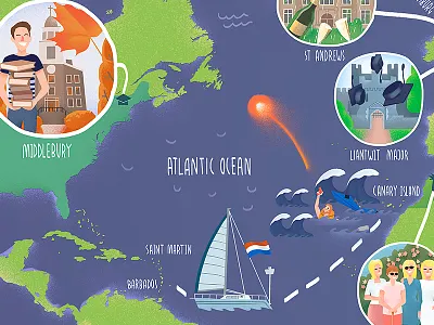 Family Travel Map art boat digital education family fire illustration map ocean travel vacation yoga