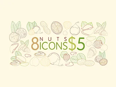 Nuts Icons almond brazil nut chestnut hazelnut icons nutemeg nuts peanut pistacio