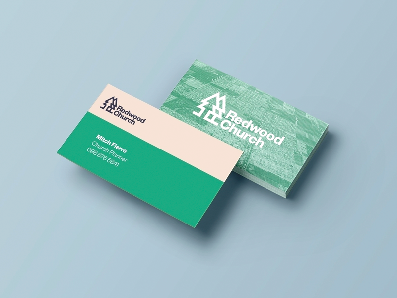 Redwood business card church identity logo redwood