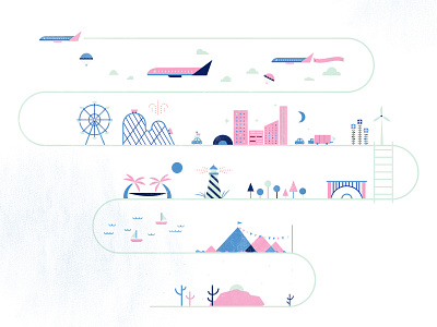 flyin over airplane beach cactus carnival city fly illustration lighthouse mountains plane regions travel