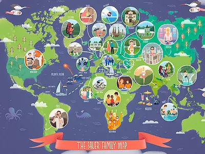 Family Travel Map art boat digital education family fire illustration map ocean travel vacation yoga