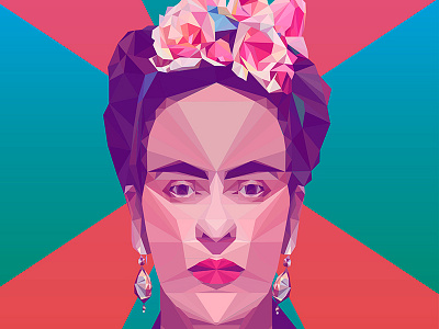 Frida Kahlo LowPoly Portrait Process digitalart fridakahlo illustration lowpoly portrait vector