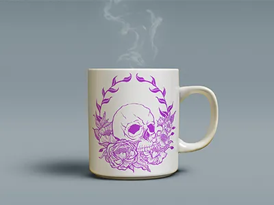 Postfilm Design Co. Skull mug alternative brand branding illustration peonies rock n roll skull