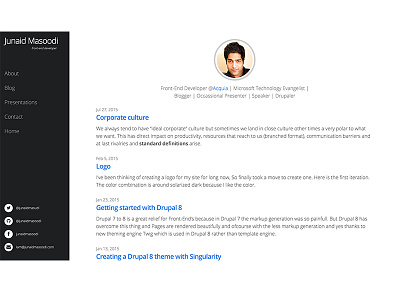 Junaidmasoodi.com blog design minimal technical