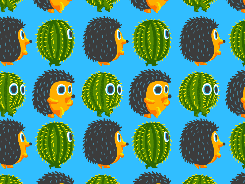 Hedgehog vs Cactus animation cactus eyes gif hedgehog infinity loop pattern