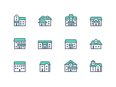 Houses architecture building flat house icon roof shadow