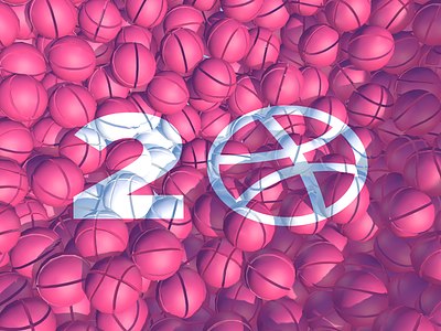 2 Invites 3d ball basket dribbble invite overlay pink