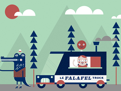 Alligator car falafel food illustration