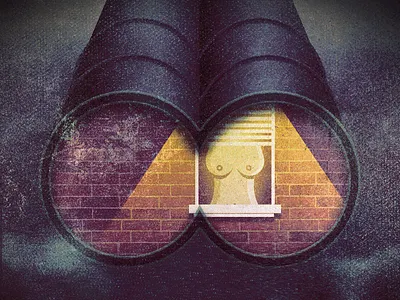 Voyeur binoculars boobies editorial flat futurism illustration noise rocket space texture tits voyeur