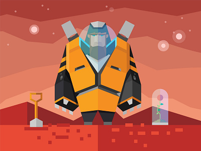 Mars First Step character expedition flat game illustration location mars research space