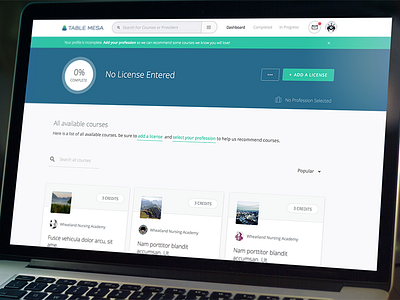 Course Dashboard button card design clean ui clean web design course dashboard dial search