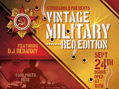 Vintage Russian Military Style Event Flyer red army rivets russian rust rusty smoke sniper tank template vintage war