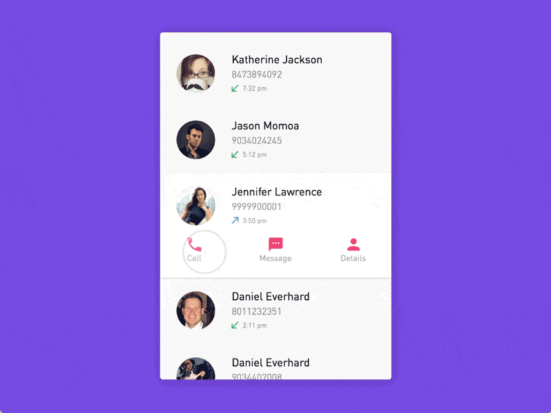 Call Animation in Principle for Mac call call log card dial material message phone principle prototype ui ux visual design