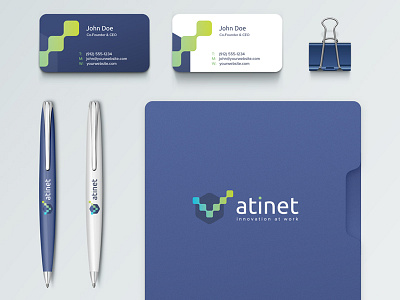 Atinet branding folder logo logotype mark pen stationary visit card