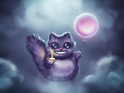 Happy Birthday, Borodox! balloon birthday cake cat clouds moonlight night smile