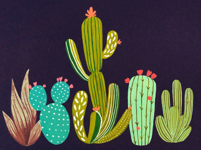 Cactus Family cactus gouache handpainted nature