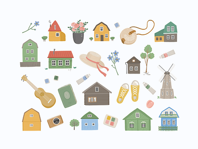 Summer village illustrations cute illustration digital illustration flower illustrations house illustrations illustration postcard postcard design summer illustrations summer village illustrations village illustrations