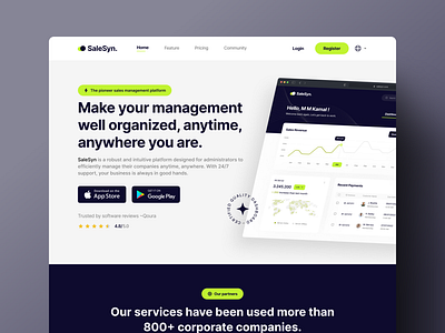 Landing Page for Sales SaaS clean ui crm finance fintech landing landing design landing page landing page design landing ui landing ux saas saas landing page sales sales landing page sales management sales report sales saas website ui design web design