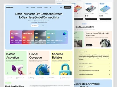 Neosim - Website E SIM 3d bento card clean company profile connection connectivity design esim graphic design internet landing page layout minimalist modern sim tosca ui ui ux design website