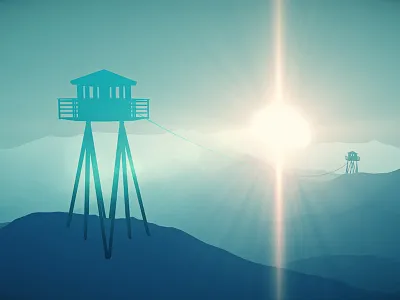 Wire 3d c4d cold frost glow light mountains snow sun towers watchtowers