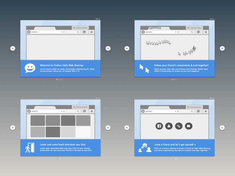 Firefox Hello Tour Slides (Wireframes) firefox mozilla tour ui ux