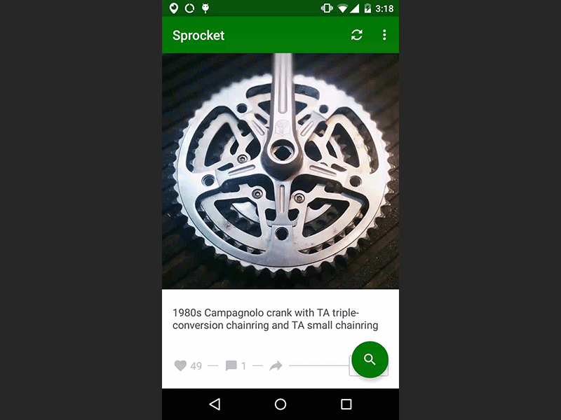 Sprocket 1.3.1 Search in Action android app bicycle catalog data fab green model motion search sprocket year