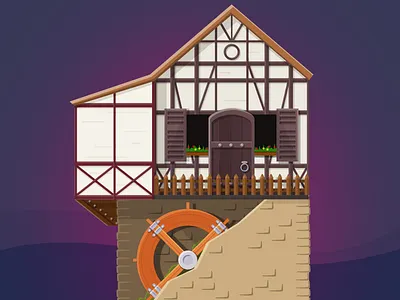 Watermill: Kingdom Clicker 2d building city flat game icon illustration minimalism town vector watermill