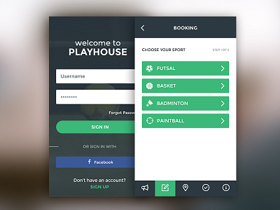 Venue Booking App clean flat interface ios sports ui ux