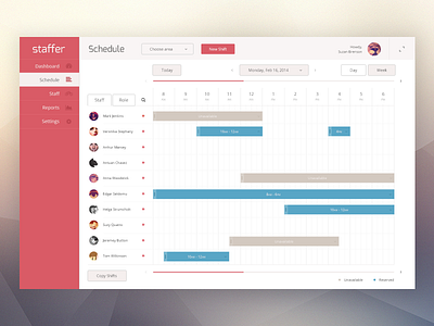 Staffer - Employee schedule manager application calendar employee flat list manager schedule staff table web app