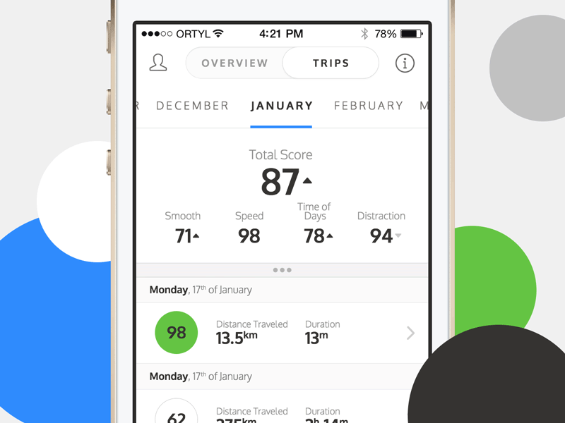 Month Statistics Animations animation app interaction ios iphone list statistics stats summary trips ui ux