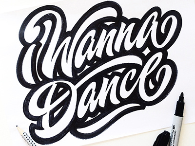 sketch 2 ,print "I wanna dance" art hand lettering logo print sketch type