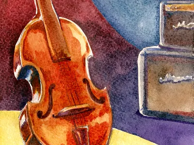 Watercolor Jazz club contrabass jazz marshall painting watercolor