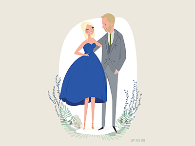 Anniversary Gift blonde concept art couple flat vector flowers lilac man suit vector wedding wedding card women